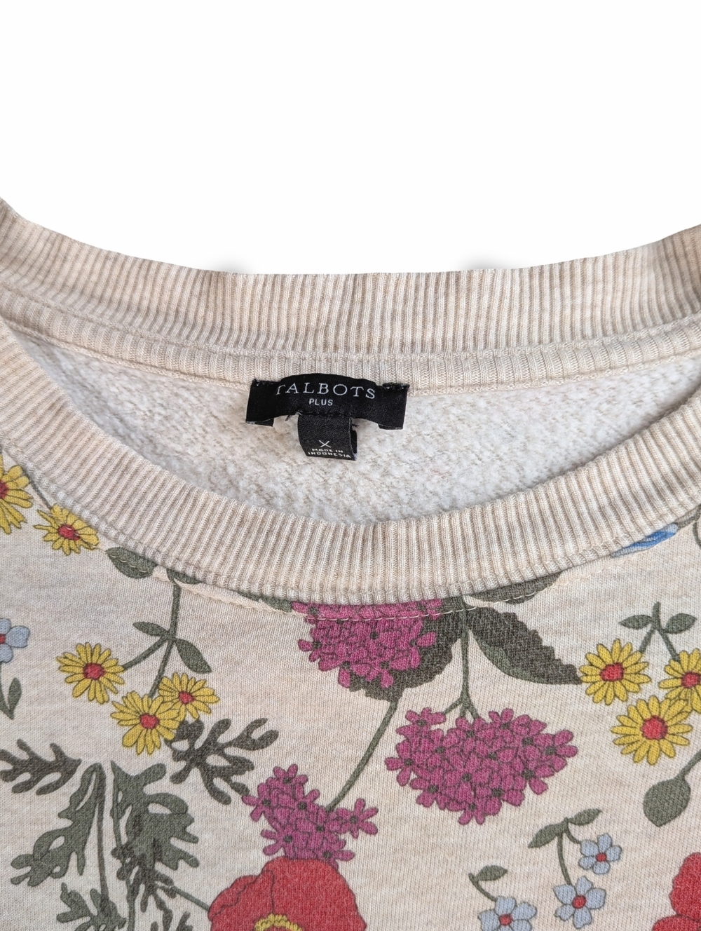 Talbots Floral Crewneck Sweatshirt in Beige, Pink, Yellow, Green Size X - Picture 5 of 7